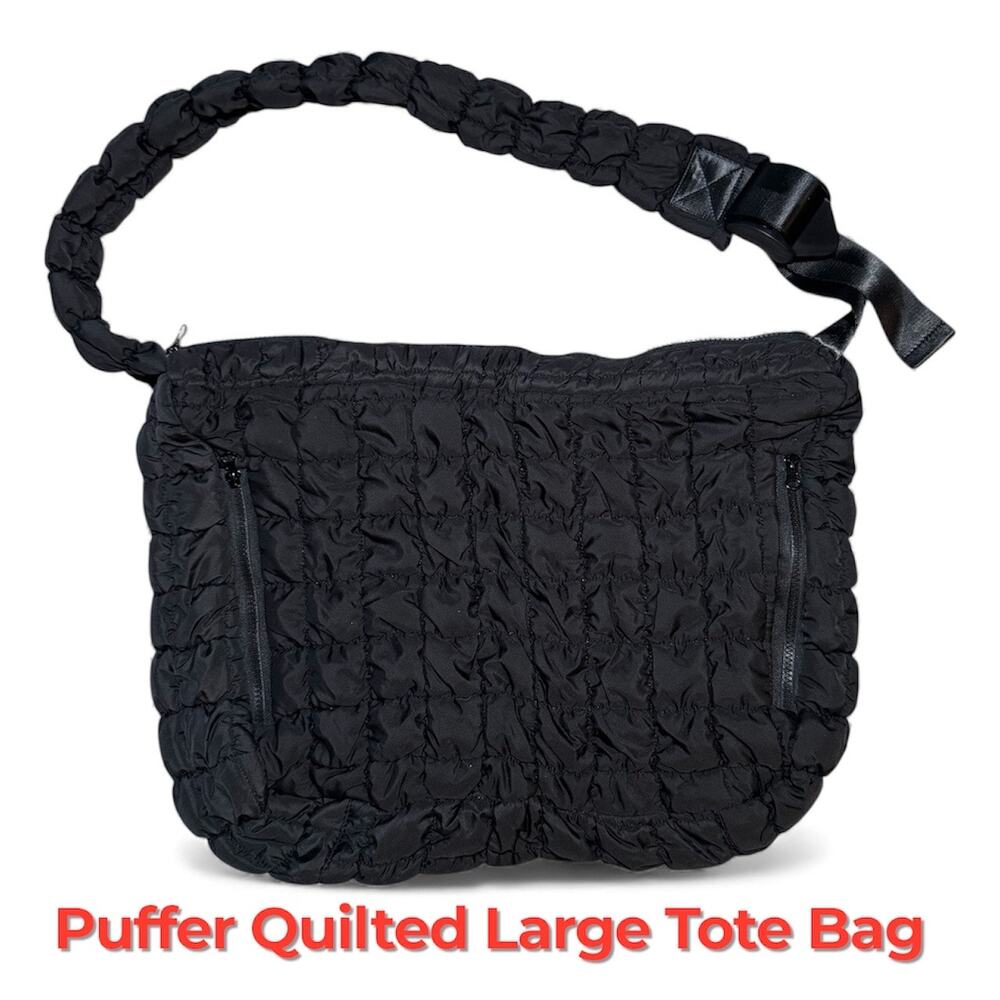Puffer Quilted Oversized Tote Bag Black